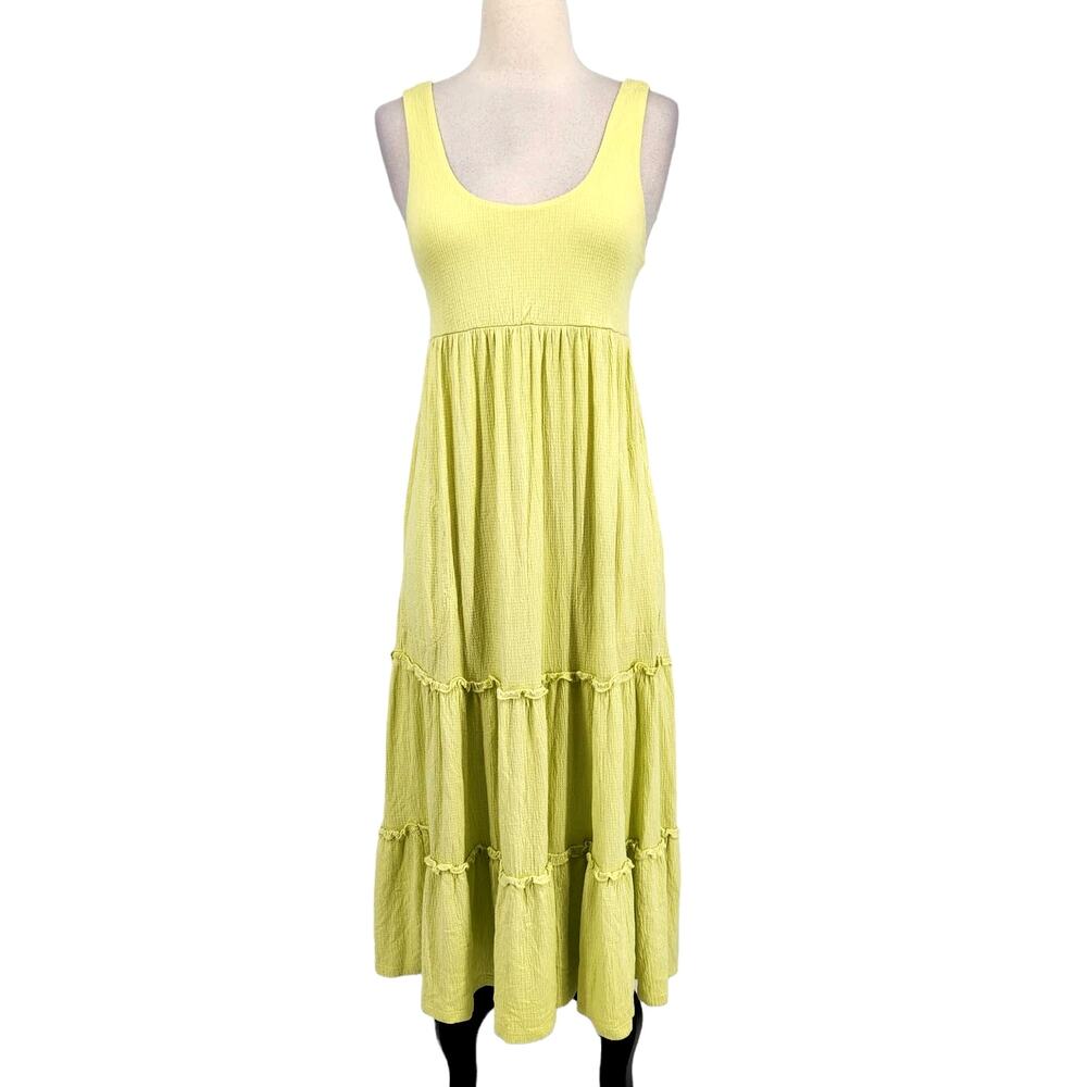 Scoop Sleeveless Tiered Maxi Sundress Yellow